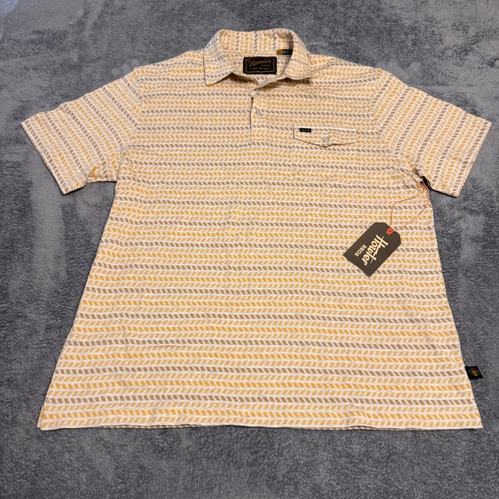 Howler Brothers Mens XL Ranchero Polo Yellow Chevron Cotton Snap Shirt NWT